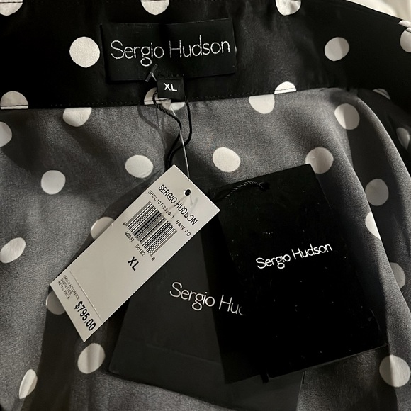 Sergio Hudson Polka Dot Silk Charmeuse Button-Up Blouse, Black/White XL NWT $795 - Picture 10 of 14